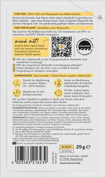 Valori nutrizionali e ingredienti we:care2 Handseifen-Granulat (Sapone liquido, Ricarica)