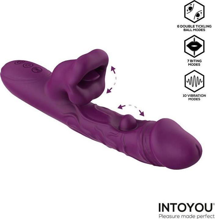bella sex toy IntoYou Bella – Dreifach-Motor-Vibrator mit doppelter Kitzelkugel und  Biting – Lila
