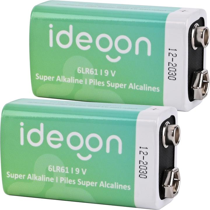 Produktbild Ideoon 2er-Set Hochwertige 9V-Block Batterie - 6LR61 Alkaline 9 Volt - Zuverlässige Energiequelle (2 Stk.)