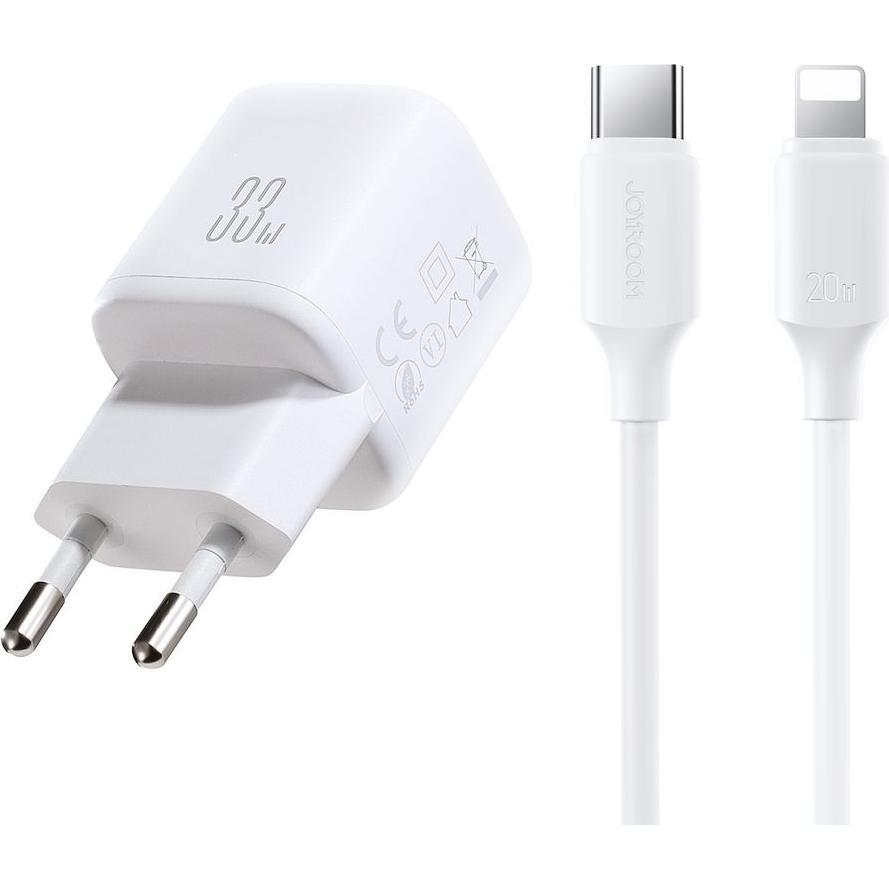 Joyroom JR-TG7 33W Dual-Port Charger (EU) + A9 C to L 30W 1m - White (33 W, 2 porte), Caricatore USB, Bianco