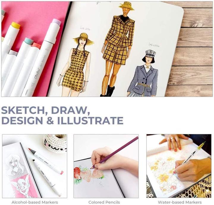 Actual product image Ohuhu Kunst-Skizzenbuch, 2er Pack, 70 Blatt (21 x 21 cm, 21 x 29.7 cm, Plain, Soft cover)