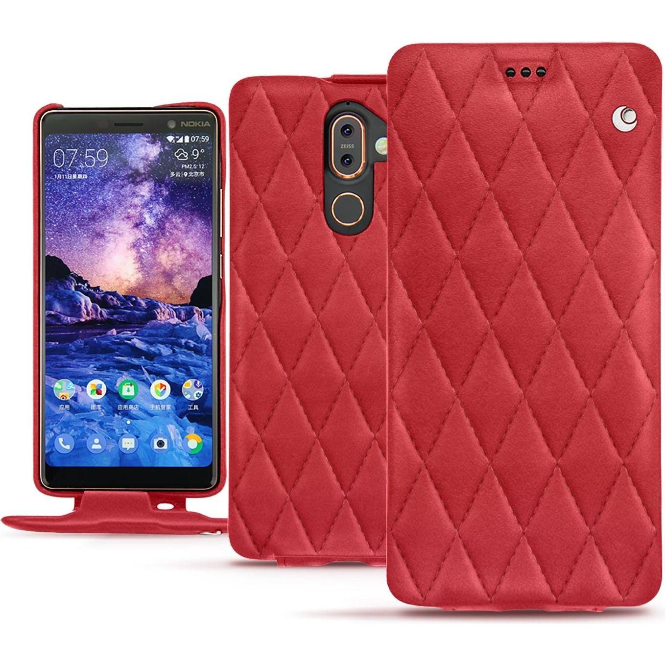 Noreve Lederschutzhülle vertikal (Nokia 7 Plus), Smartphone Hülle, Rot