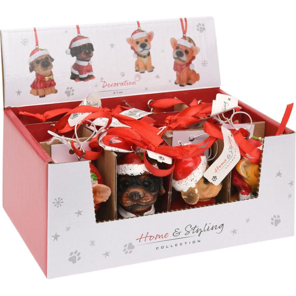 Thumbnail - Christbaumschmuck, Weihnachtsanhänger Hund mit Weihnachtsmütze, Set à 12 Stück (12 -teilig)