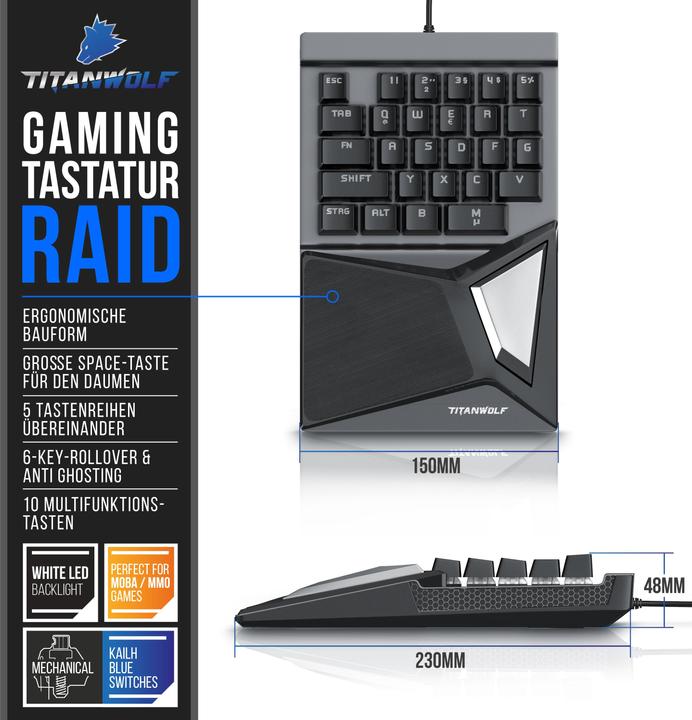 Actual product image Titanwolf Gaming keyboard, mechanical keypad keyboard with 28 keys, one-handed gaming keyboard (Germany, Cable)