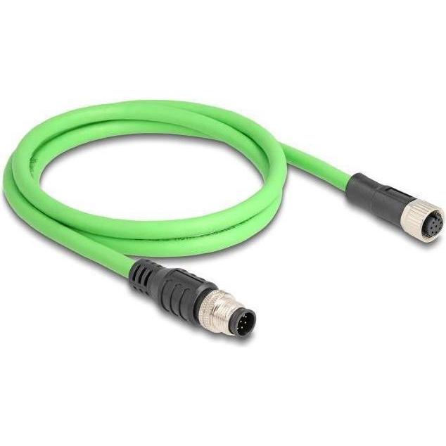 Delock M12 Kabel A-kodiert 8 Pin Stecker zu Buchse PUR (TPU) 1 m (SF/UTP, 1 m), Netzwerkkabel