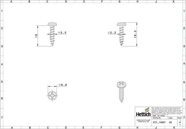 Produktbild Hettich Befestigungsschraube fr Stangenscharniere Linsenkopf 3,5x16 mm schwarz 40 Stck (40 Schrauben pro Stück)