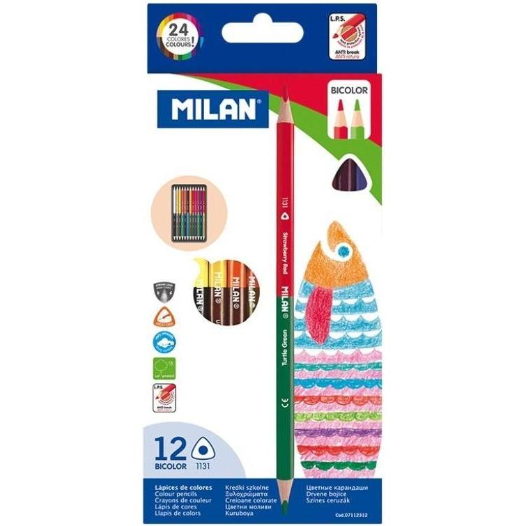 Milan, Pastelli, Matite triangolari bicolori 24 colori (07112312) (12 x)