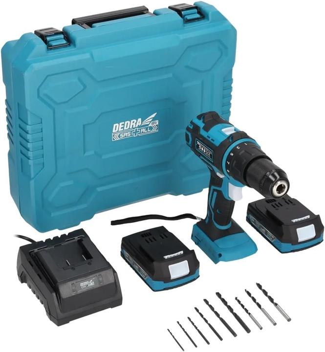 Produktbild Dedra Werkzeugset SAS+ALL DED7030A02, Akkubohrer, zwei 2Ah-Batterien, Ladegerät, 9 Zubehörteile.