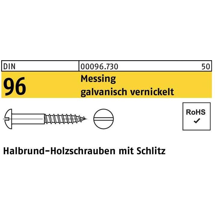 Schrauben, Holzschraube DIN 96 Halbrundkopf Schlitz 3 x 20 Messing galvanisch vernickelt (200 Schrauben pro Stück)