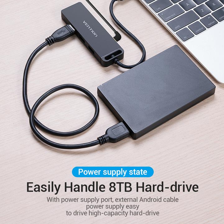 Produktbild Vention USB-C to USB3.0 x 4 Hub with Power Supply Juodas 0.15m (USB-C, 4 Ports)