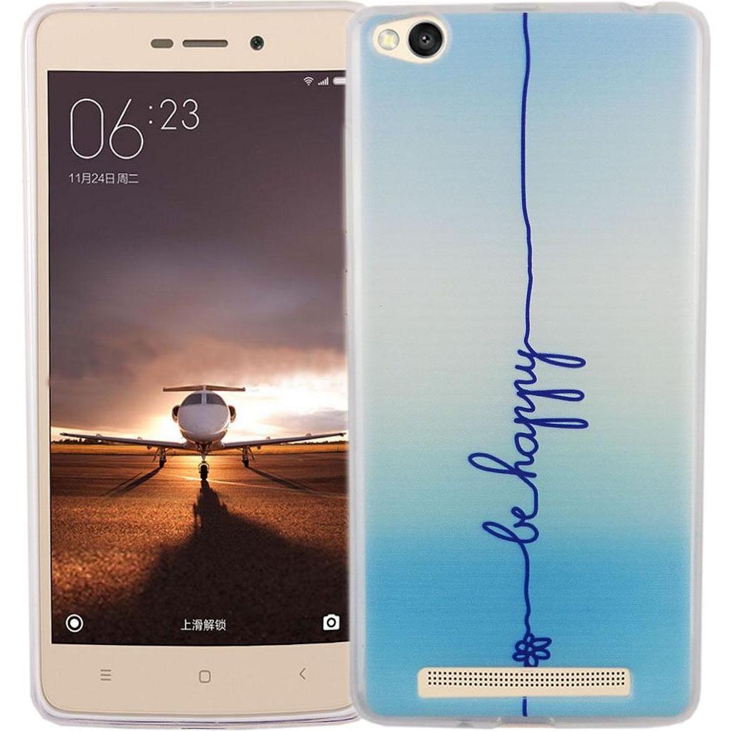 König Design Handy Hülle für Xiaomi Redmi 3 Be Happy Blau Tasche Cover Motiv Slim TPU Case (Xiaomi Redmi 3), Smartphone ...