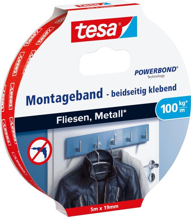 Produktbild tesa Powerbond doppelseitiges Montageband für Fliesen & Metall (19 mm)