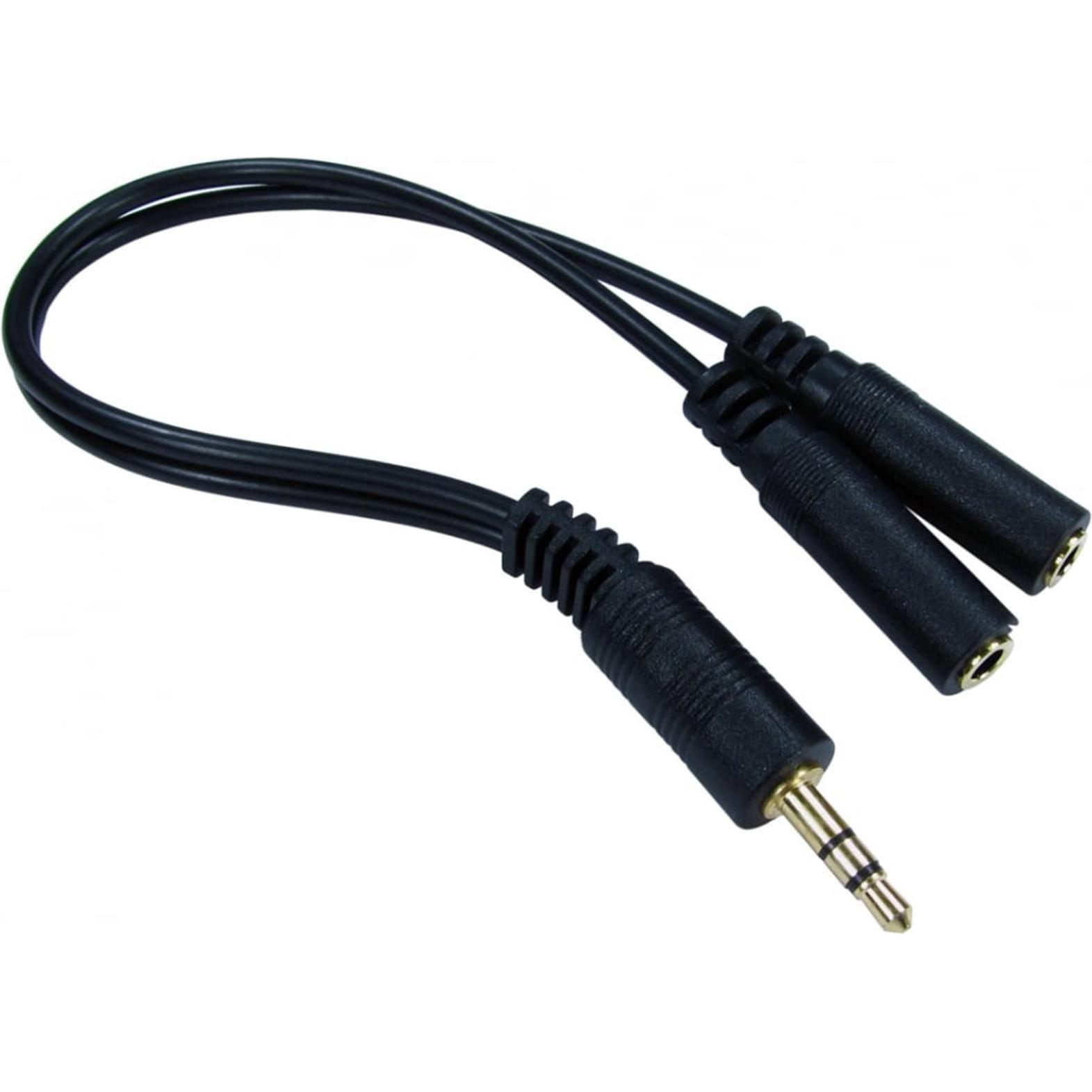 Cables Direct CDL 0.2m 3.5mm Stereo Split -Black (0.20 m, 3.5mm Klinke (AUX)), Audio Kabel