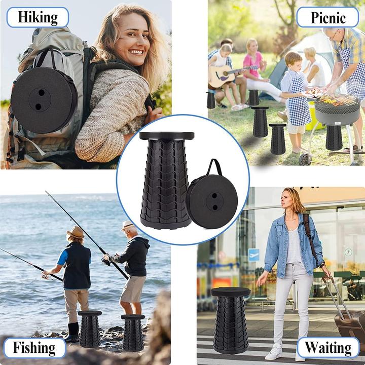 Image du produit Stride Ausziehbarer Campinghocker tragbarer Hocker mit Schlaufe faltbar Schwarz