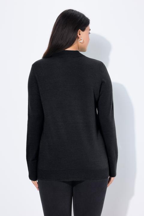 Image du produit Ulla Popken Damen grosse Grössen Pullover, Stehkragen, Langarm, Rippbündchen schwarz 46+ 822010100-46+ (46, 48)