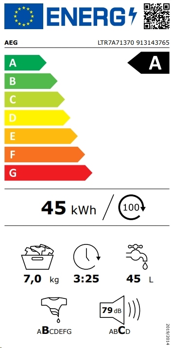 Energie-Label AEG LTR7A71370 Toplader Serie 7000 Waschmaschine 913143765 (7 kg)