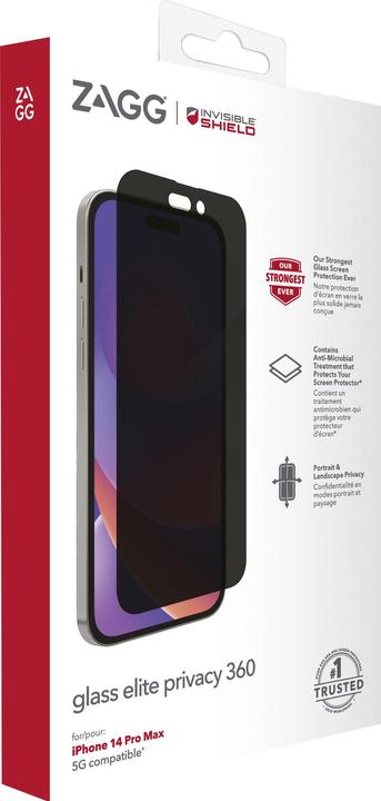 Actual product image Zagg InvisibleShield Glass Elite Privacy 360, 17 cm (6.7"), Smartphone, Filtre de confidentialité sa (1 Piece, Apple iPhone 14 Pro Max)