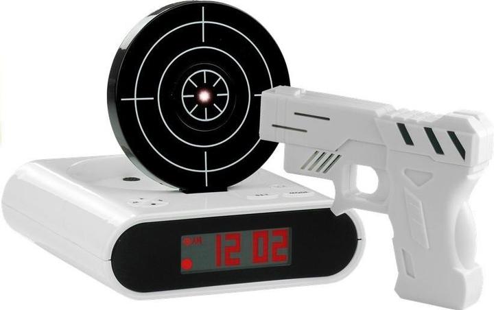 Produktbild Lean Toys Gun Alarm Clock with Laser Pistol White