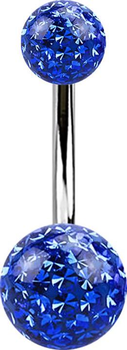 Actual product image Star Piercing Banana silver with two crystal balls dark blue epoxy protective layer (without brass, Titanium G23)