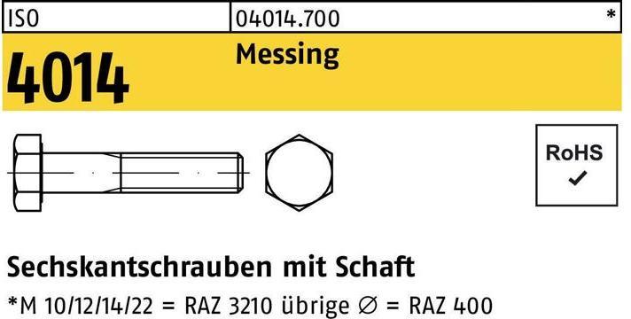 Produktbild Sechskantschraube ISO 4014 m.Schaft M 12 x 70 Messing (50 Schrauben pro Stück)