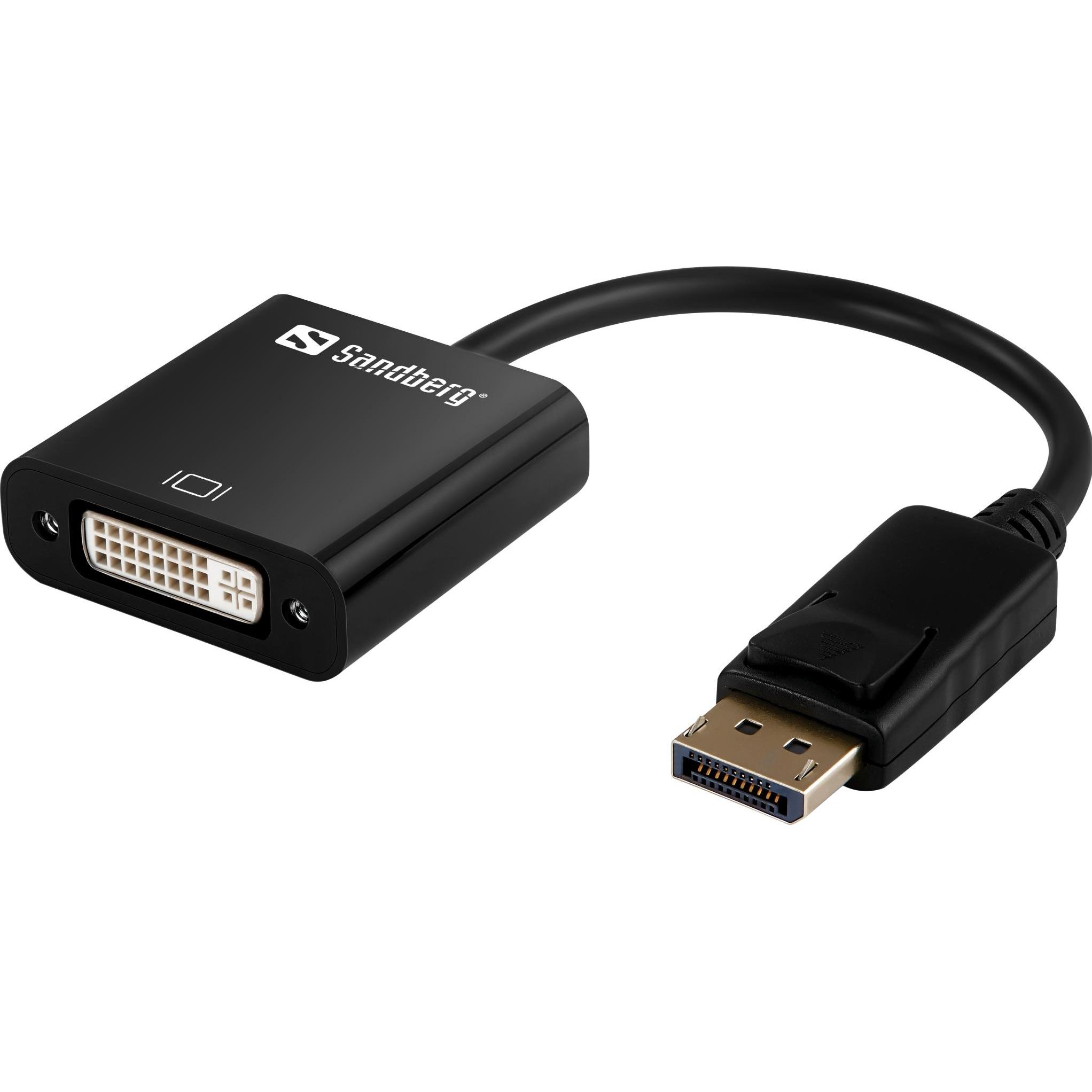 Sandberg Nero Displayport Chiuso (Dvi, 20 Cm), Adattatore Dati + Video,