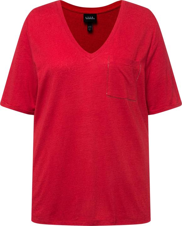 Image du produit Ulla Popken T-shirt à manches courtes et col V. Tissu texturé. Poche poitrine (46, 48)