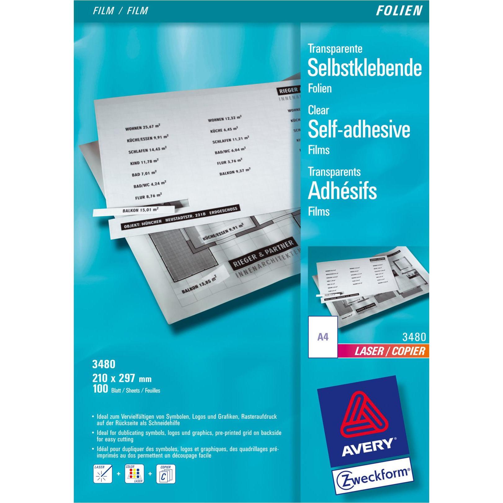 Avery, Etiketten, Transparente, selbstklebende Folien
