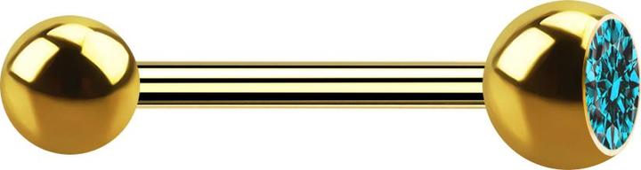 Produktbild Star Piercing Barbell vergoldet mit Kugel und Kugel Kristall aqua (ohne Messing, Chirurgenstahl 316L)