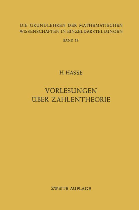 Produktbild Vorlesungen über Zahlentheorie (Deutsch, Helmut Hasse, 2012)