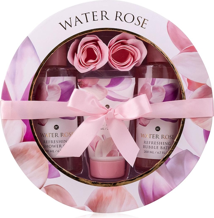 Actual product image Accentra WATER ROSE bath set in gift box, incl. 200ml shower gel, 200ml bubble bath, 75ml body lotion, 2 x (Body care set, Hair care set)