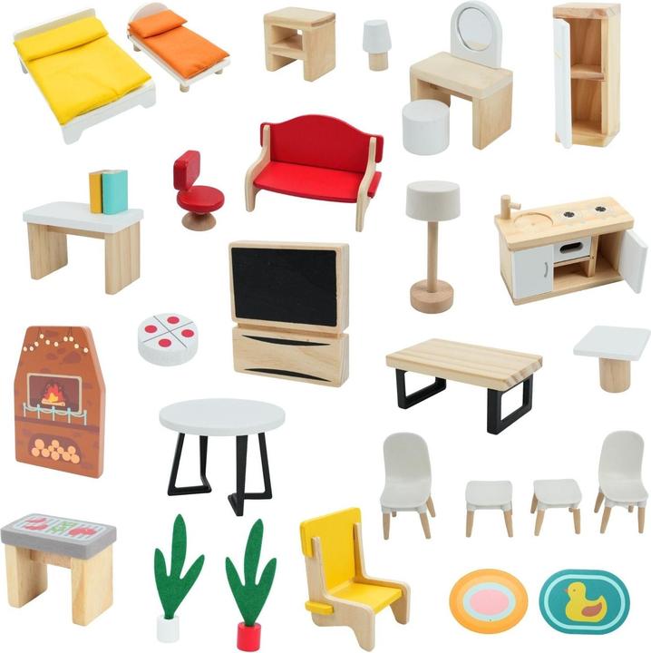 Image du produit Hermex 59-tlg. Holz-Puppenhaus mit Puppen Puppen-Villa mit Garten Spielhaus