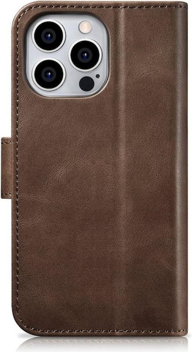 Produktbild iCarer oil Wax Wallet Case 2 in1 Cover iPhone 14 Pro Anti-RFID Leder Flip Case Braun (WMI14220722-BN (Apple iPhone 14 Pro)