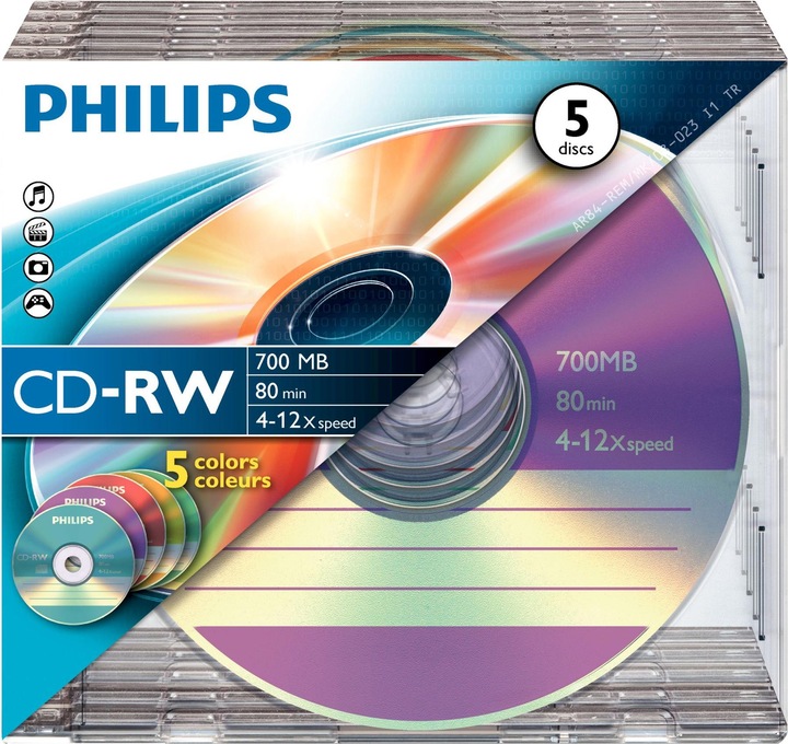 Immagine prodotto Philips 1x5 CD-RW 80Min 700MB 4-12x SL a colori (5 x)