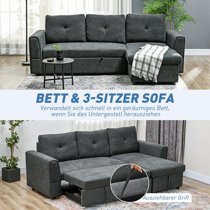 Produktbild Homcom Schlafsofa Polyester Dunkelgrau (3-Sitzer)