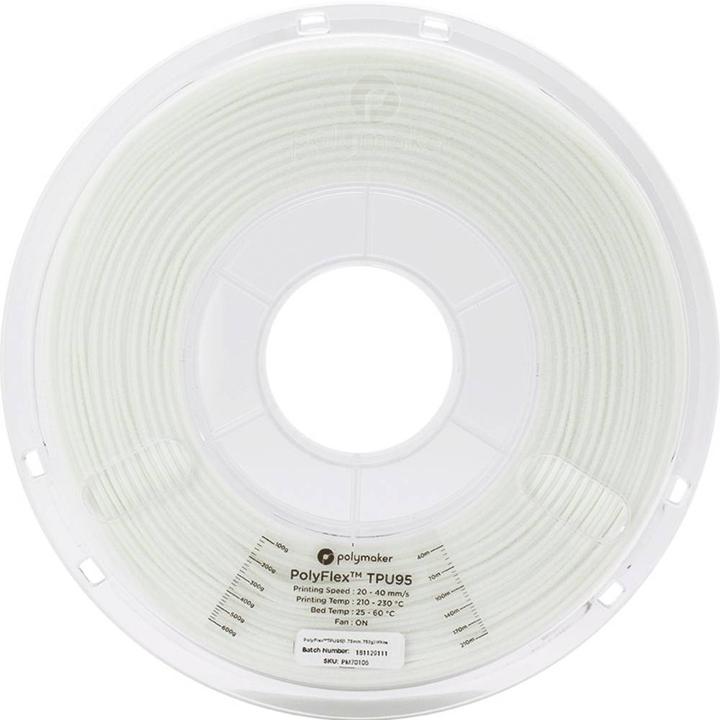 Actual product image Polymaker PolyFlex TPU95 V2 - White - 1.75mm (TPU, 1.75 mm, 750 g, White)