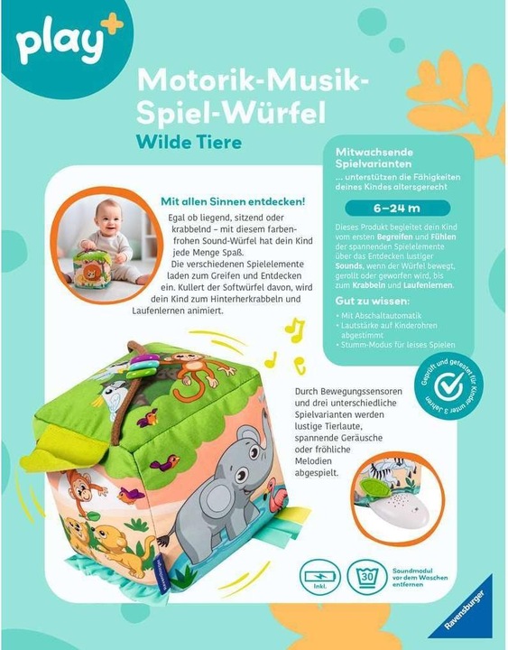 Actual product image Ravensburger Motor skills music game cube: Wild animals