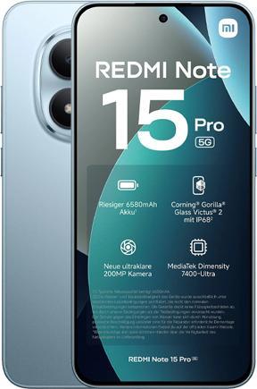 Produktbild Xiaomi Redmi Note 15 Pro (256 GB, Blau, Glacier Blue, Hellblau, 6.83", 5G)