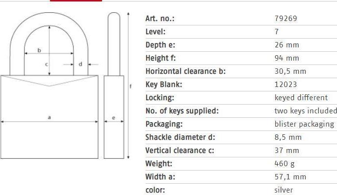 Immagine prodotto Abus LUCCHETTO 79269 57,1X94 MM
