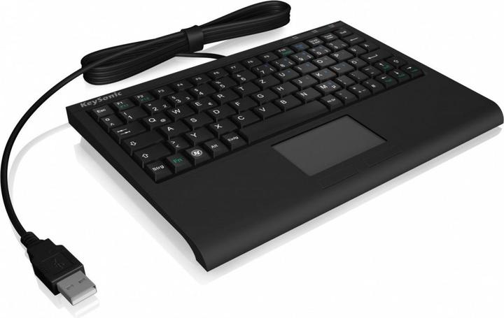 Actual product image Icy Box KeySonic Mini Keyboard, smart touchpad, USB, Black (US, Cable)