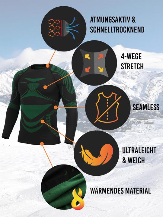 Produktbild Normani 2 x Thermooberteil Langarm Shirt Skiunterwäsche für Herren - 9874 (52, 54, L, XL)