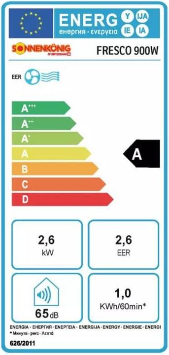 Label énergétique Sonnenkönig Fresco 900 (30 m², 9000 BTU/h)