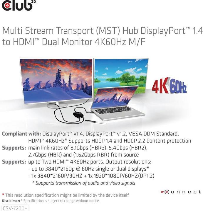 Produktbild Club 3D Club3D Multi Streaming Transport Hub 1xDP->2xHDMI (HDMI, 20 cm)