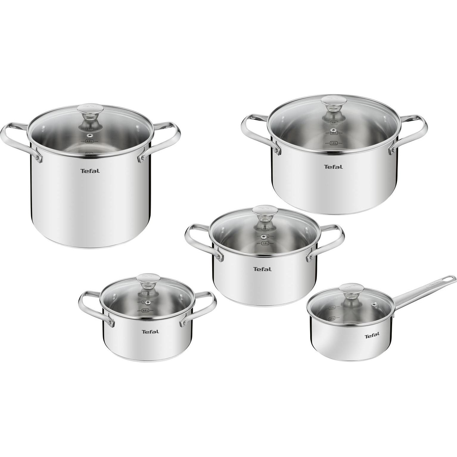 Tefal SET 10 STÜCK SS G6 COOK EAT TEF (B921SA55), Pfanne + Kochtopf, Silber