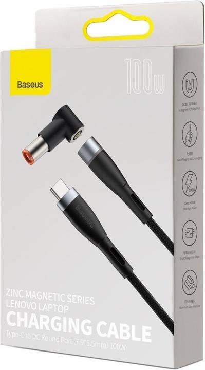 Produktbild Baseus Zinc Magnetic Cable, USB-C to DC 100W, PD, 2m, angled (black) (2 m, 100 W)
