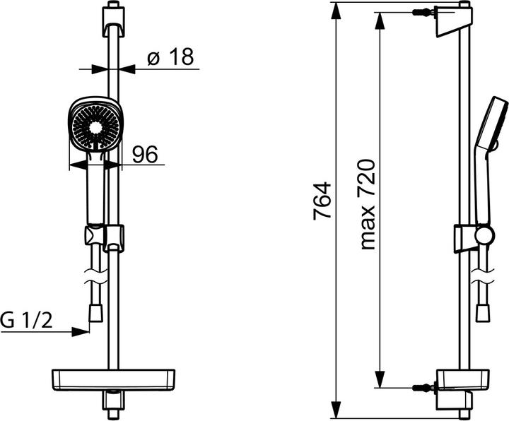 Actual product image Hansa Hansabasicjet Style wall bar shower set, wall mounting, 3 jets, 720 mm, chrome (3 Beam types, 18 l/min)