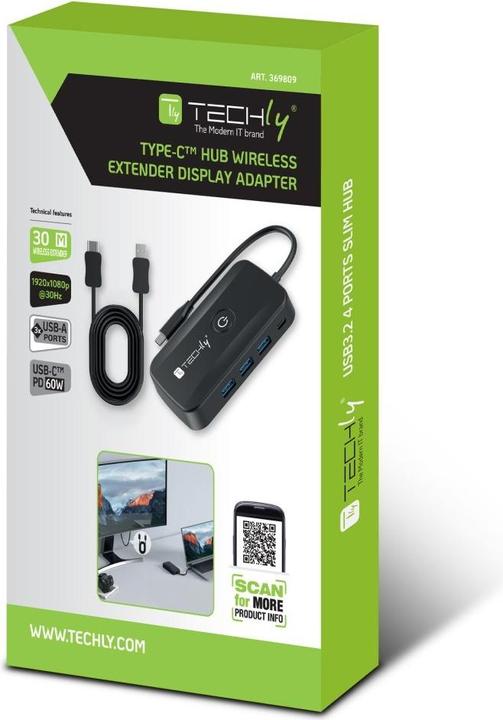Actual product image Techly Bezprzewodowy transmiter obrazu USB-C do HDMI 1080p do 30m (30 m)
