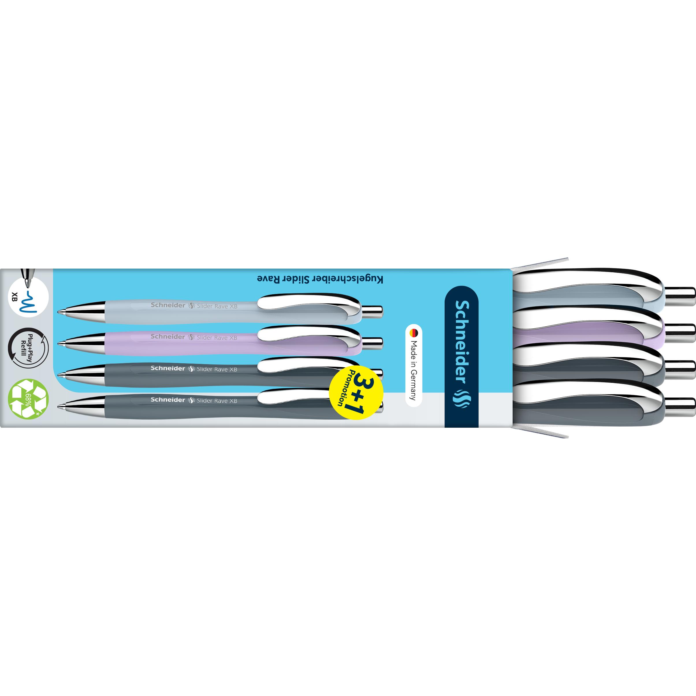 Schneider, Penne, Kugelschreiber Slider Rave (4x)