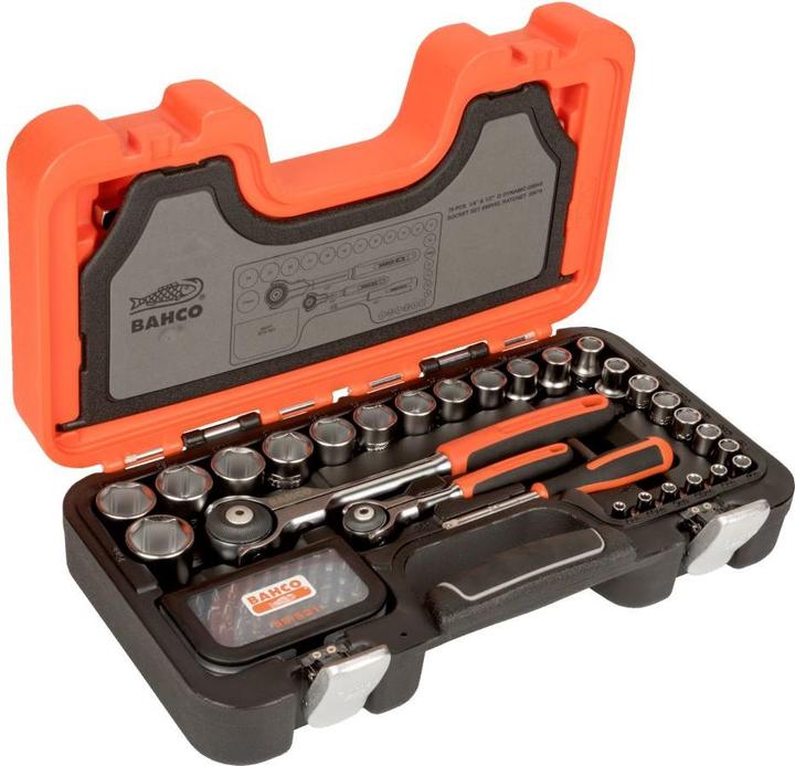Produktbild Bahco Steckschlüssel-Satz 1/4" und 1/2", metrisch, Sechskantprofil, Vierkantantrieb, inklusive Kugelkop (1/2", 1/4")