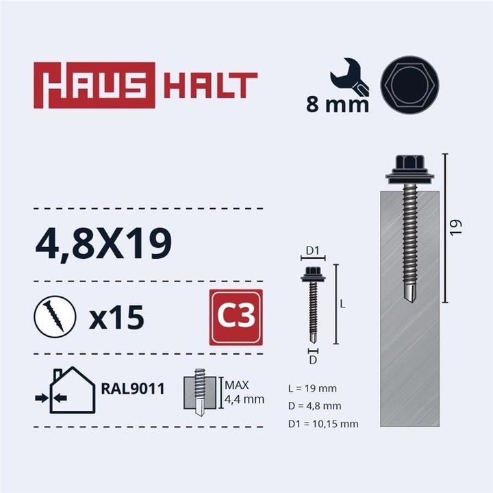 Produktbild Haushalt SELF SCR 4,8X19 MET+EPDM RAL9011 15PCS