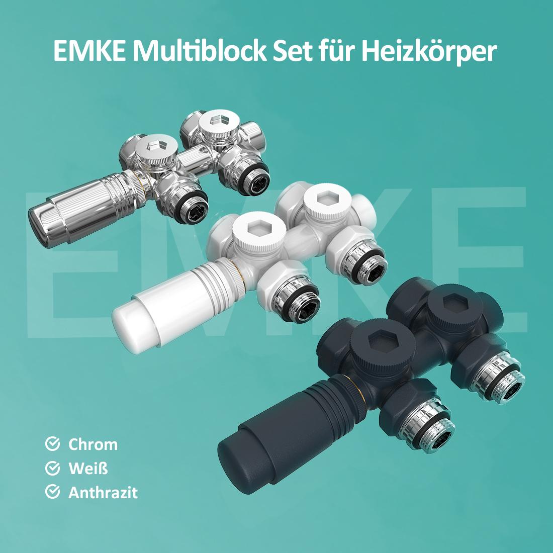 Thumbnail - Emke Thermostatventil, Universalventil mit Thermostat für Heizkörper, 10 bar, 7 Stufen, Chrom, Heizkörper, Silber
